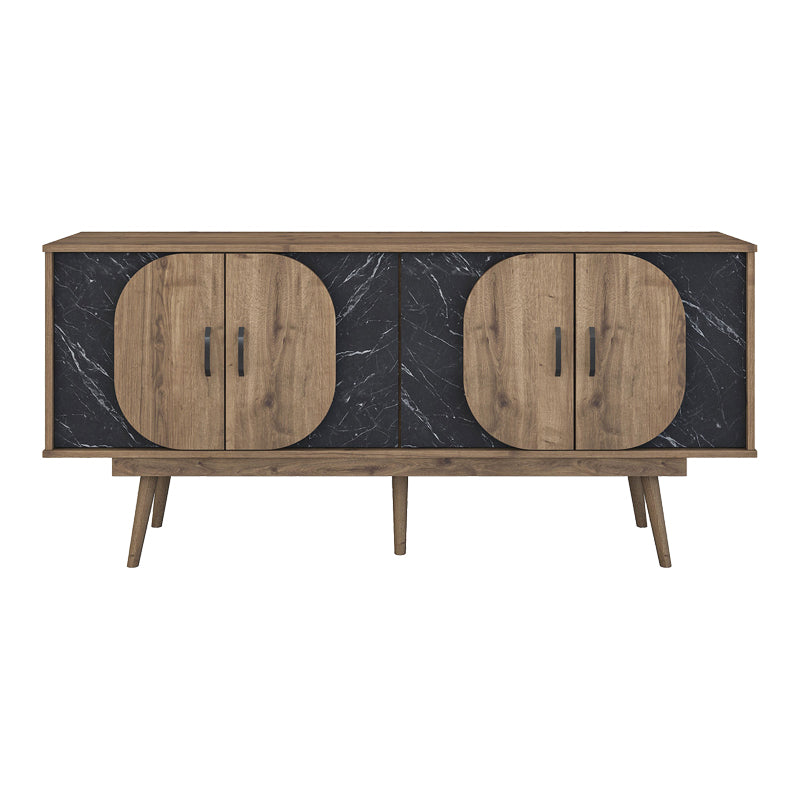 Inhabit Curved Buffet Black Marble Wood Effect X Walnut Brown