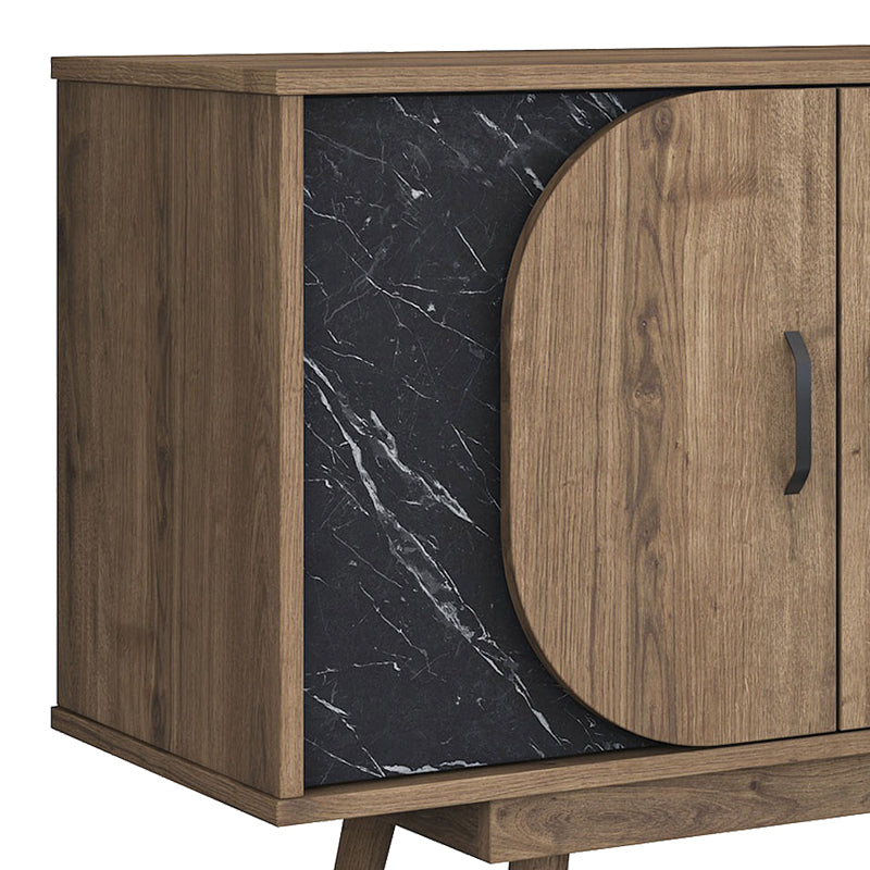 Inhabit Curved Buffet Black Marble Wood Effect X Walnut Brown