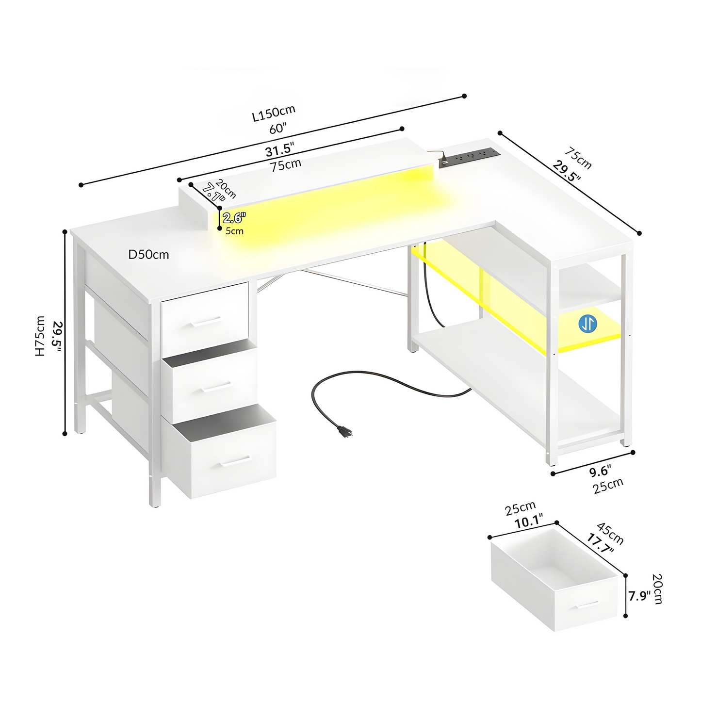 Inhabit Cloud 150cm L-Shaped Desk