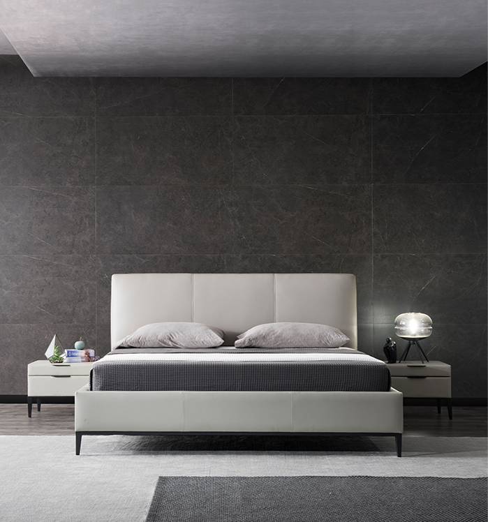 Inhabit Luxury Soft Natural Leather Simple Bed Queen/King Size