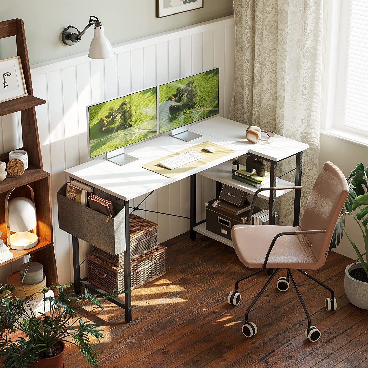 Inhabit 140cm L-Shape Desk With 2 Tier Shelves