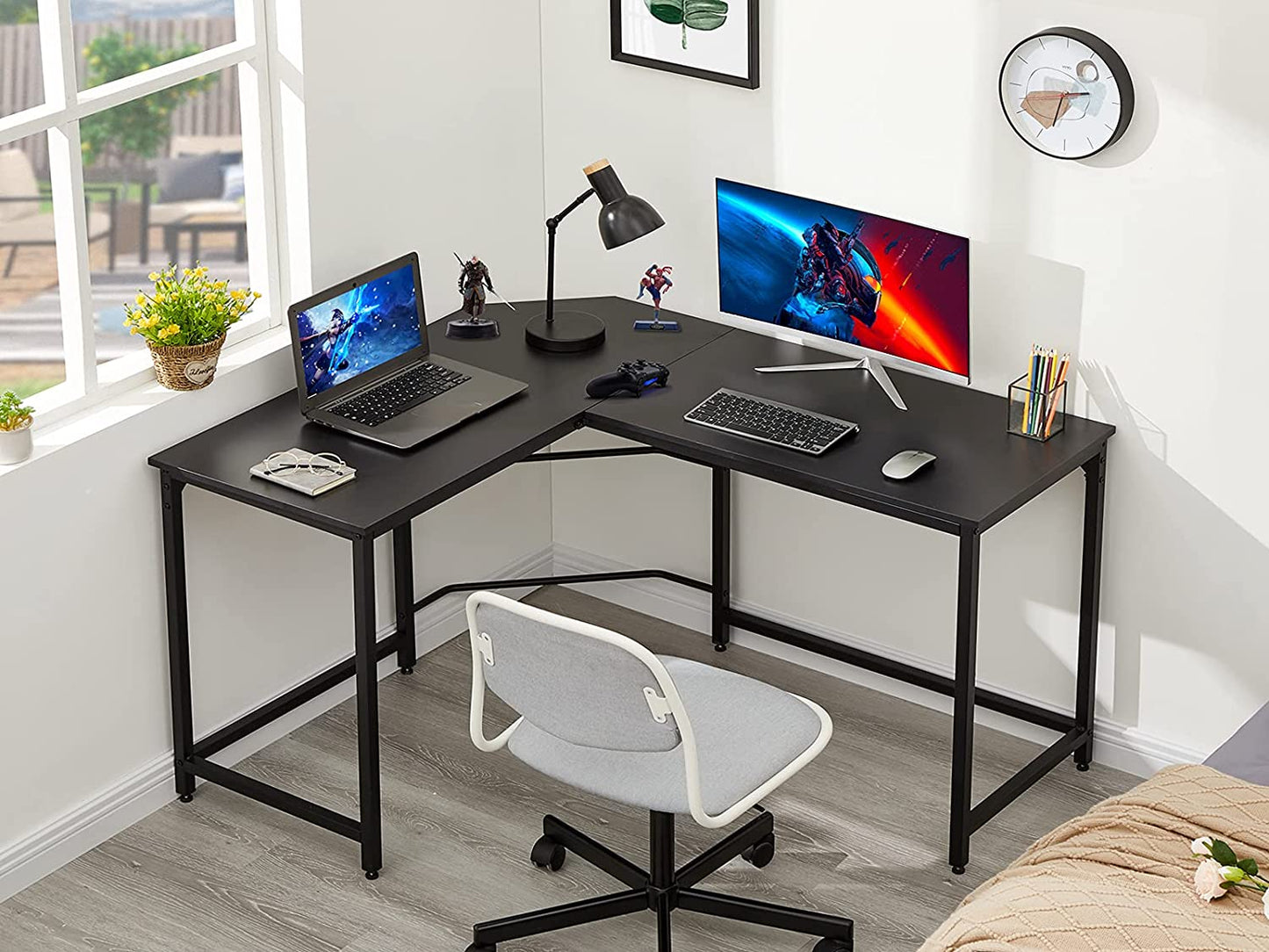 Inhabit Stark 130cm L-Shape Desk In Metal & Wood