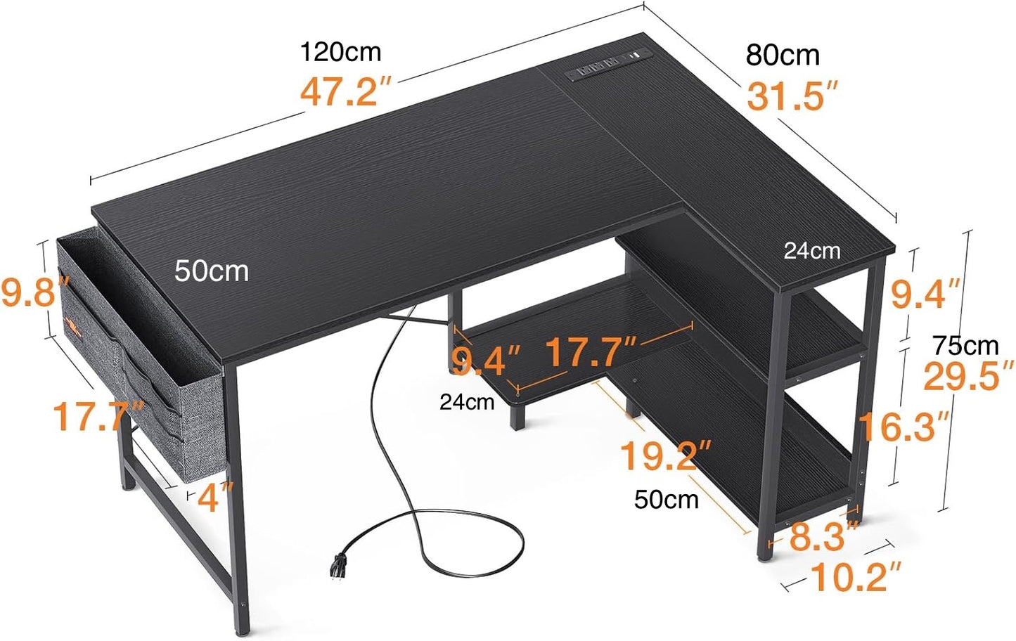 Inhabit Spider 120cm L-Shaped Desk With Built In Power Outlet