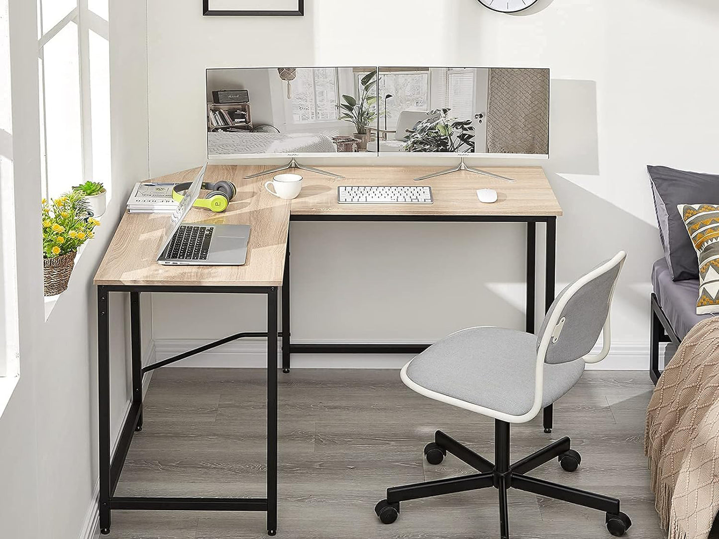 Inhabit Stark 130cm L-Shape Desk In Metal & Wood