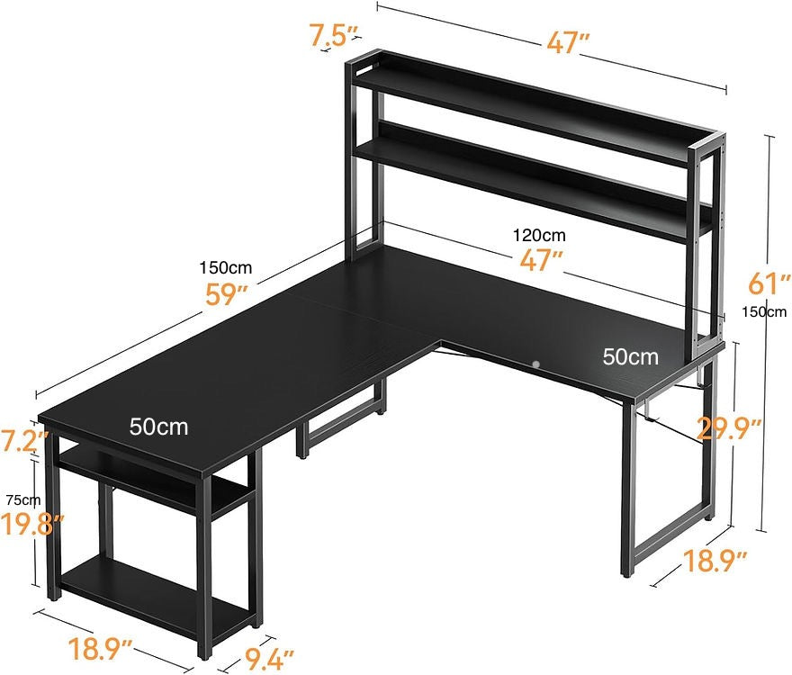 Inhabit Hutch L-Shaped Desk With Built In LED