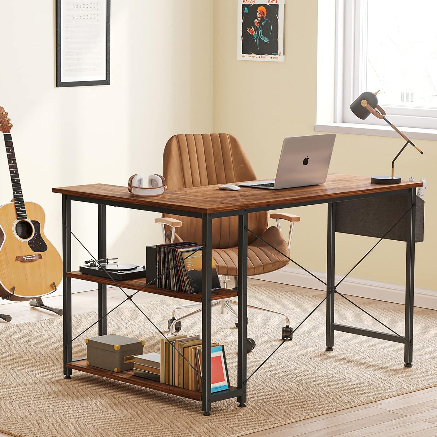 Inhabit 140cm L-Shape Desk With 2 Tier Shelves