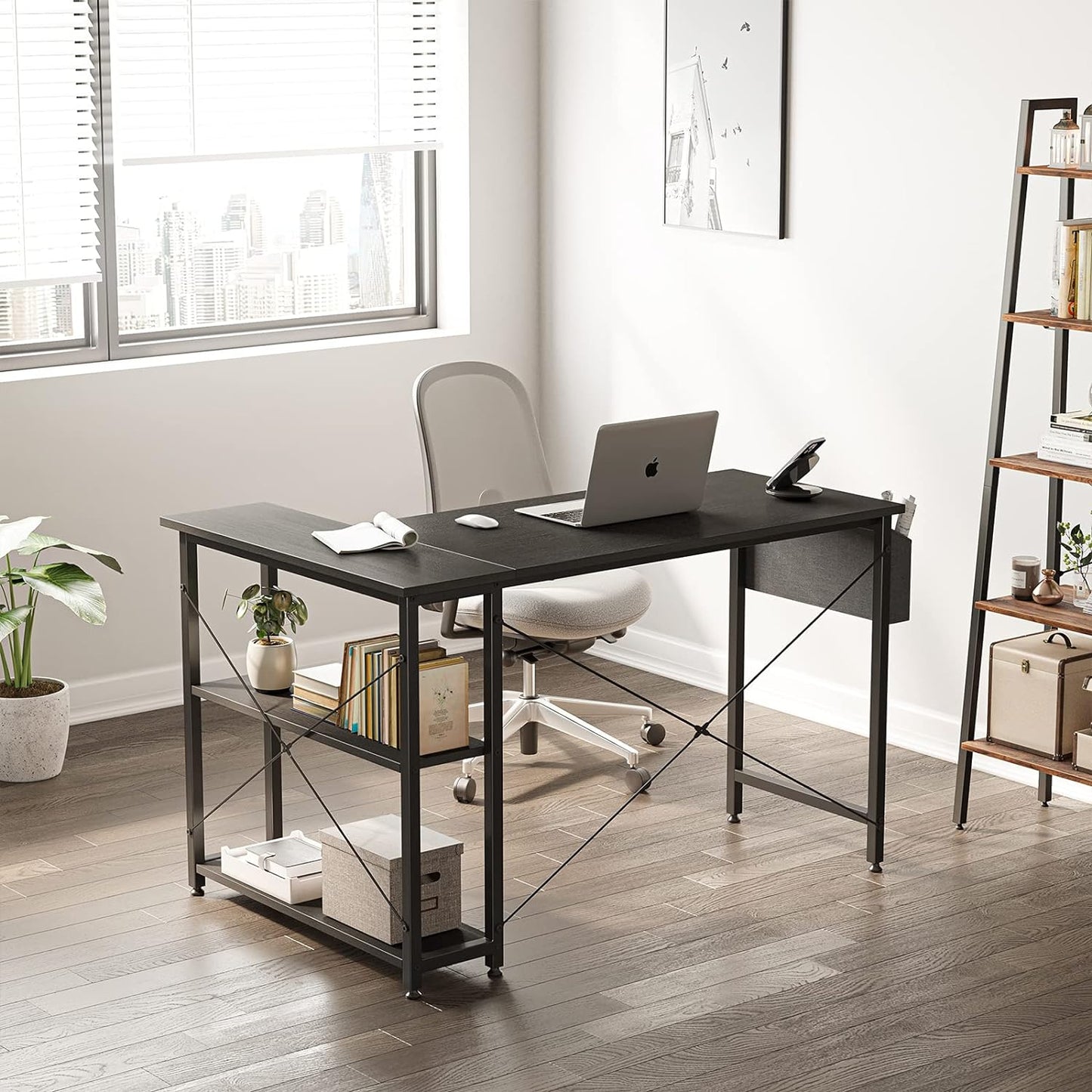 Inhabit 140cm L-Shape Desk With 2 Tier Shelves