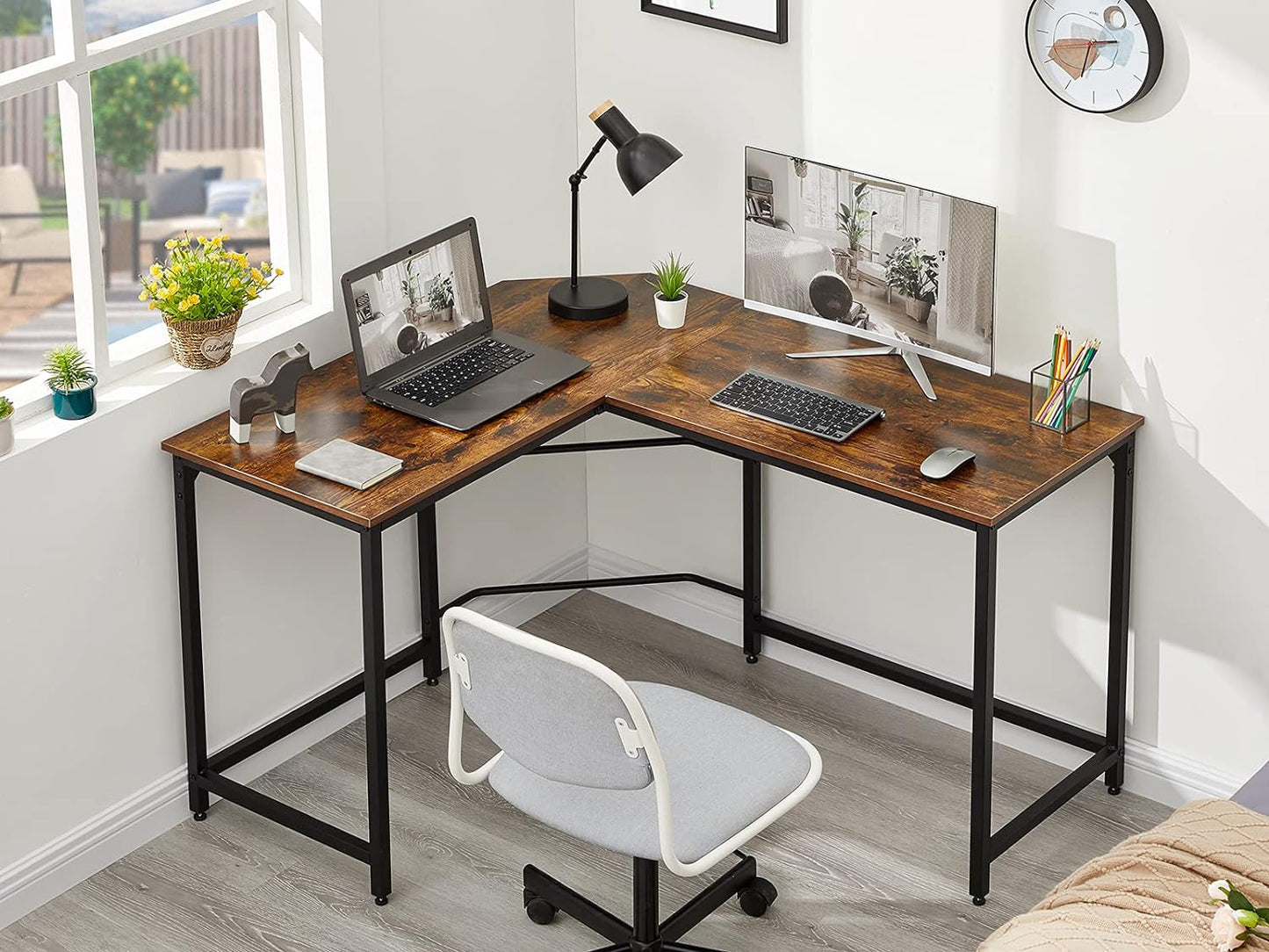 Inhabit Stark 130cm L-Shape Desk In Metal & Wood