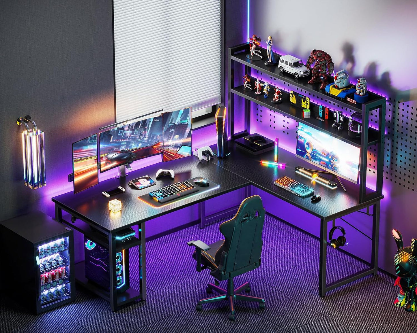 Inhabit Hutch L-Shaped Desk With Built In LED