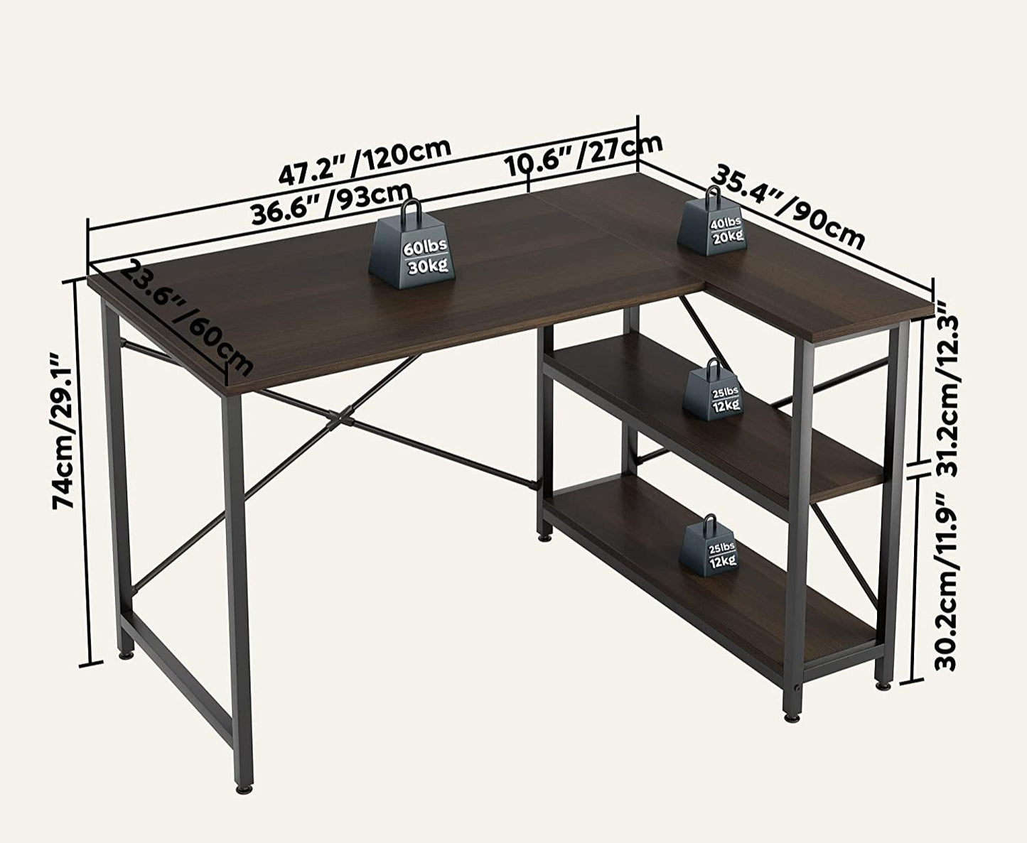 Inhabit Talkora 120cm L-Shaped Desk In Dark Brown