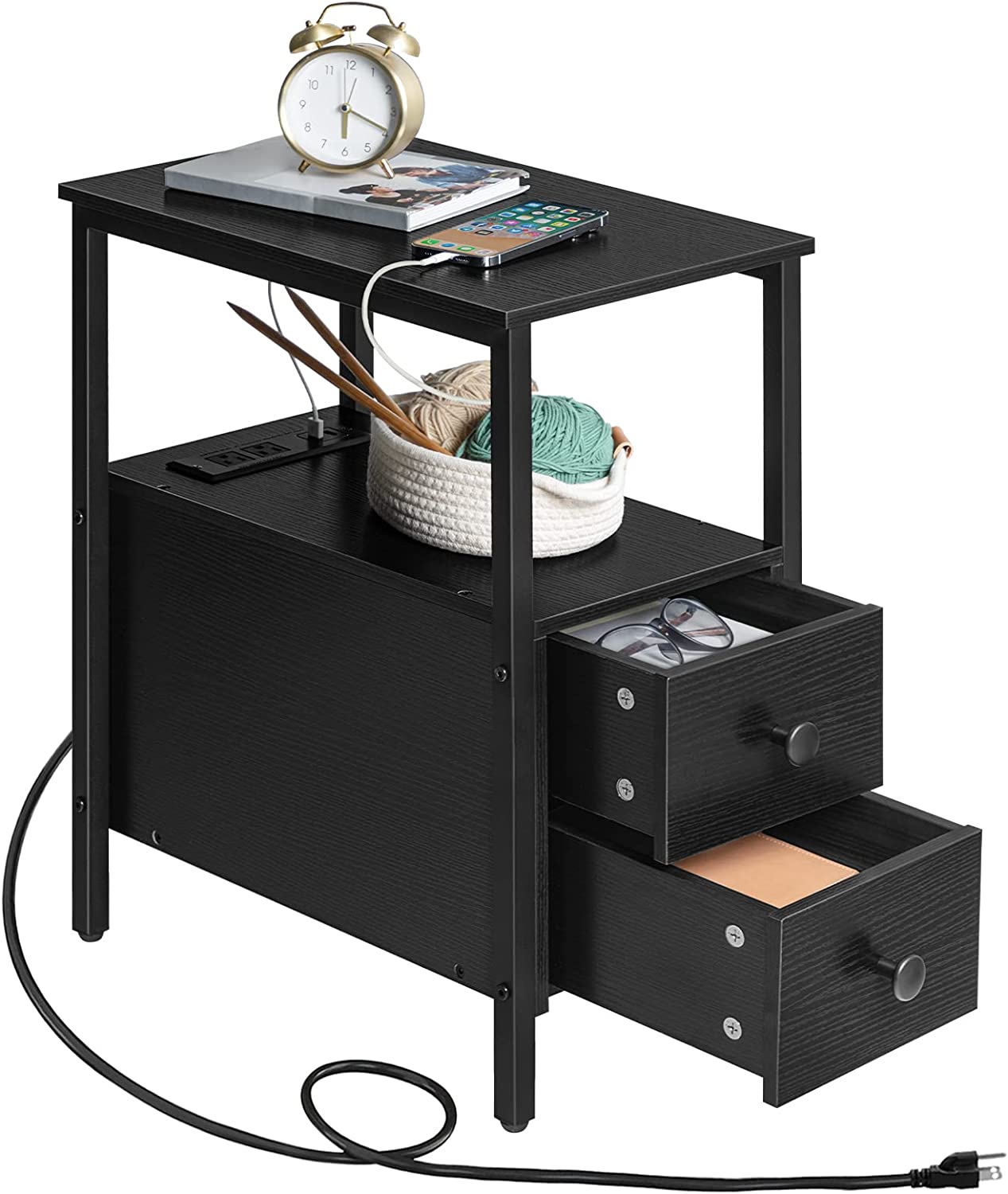 Inhabit Side Table With Charging Station & 2 Drawers