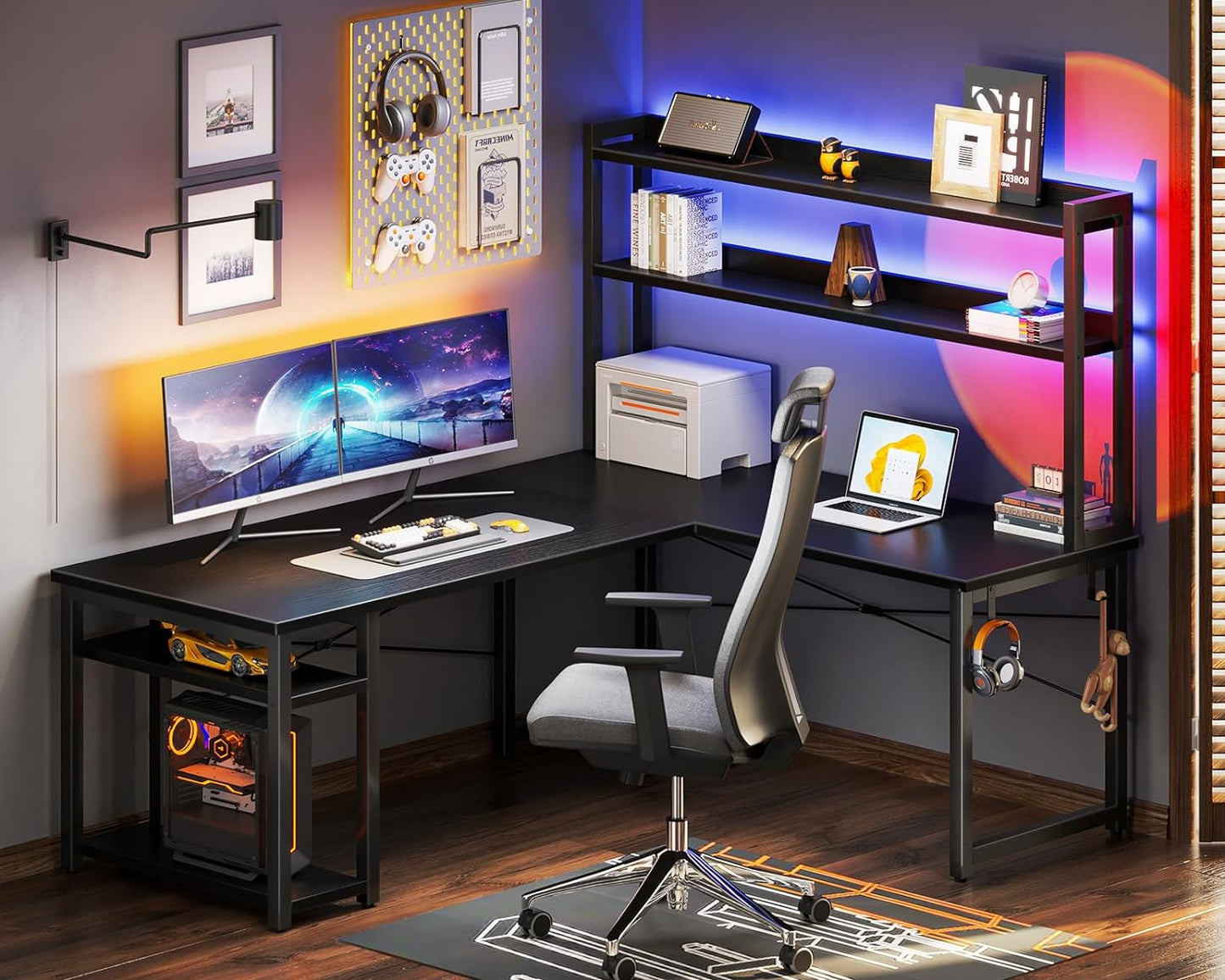 Inhabit Hutch L-Shaped Desk With Built In LED