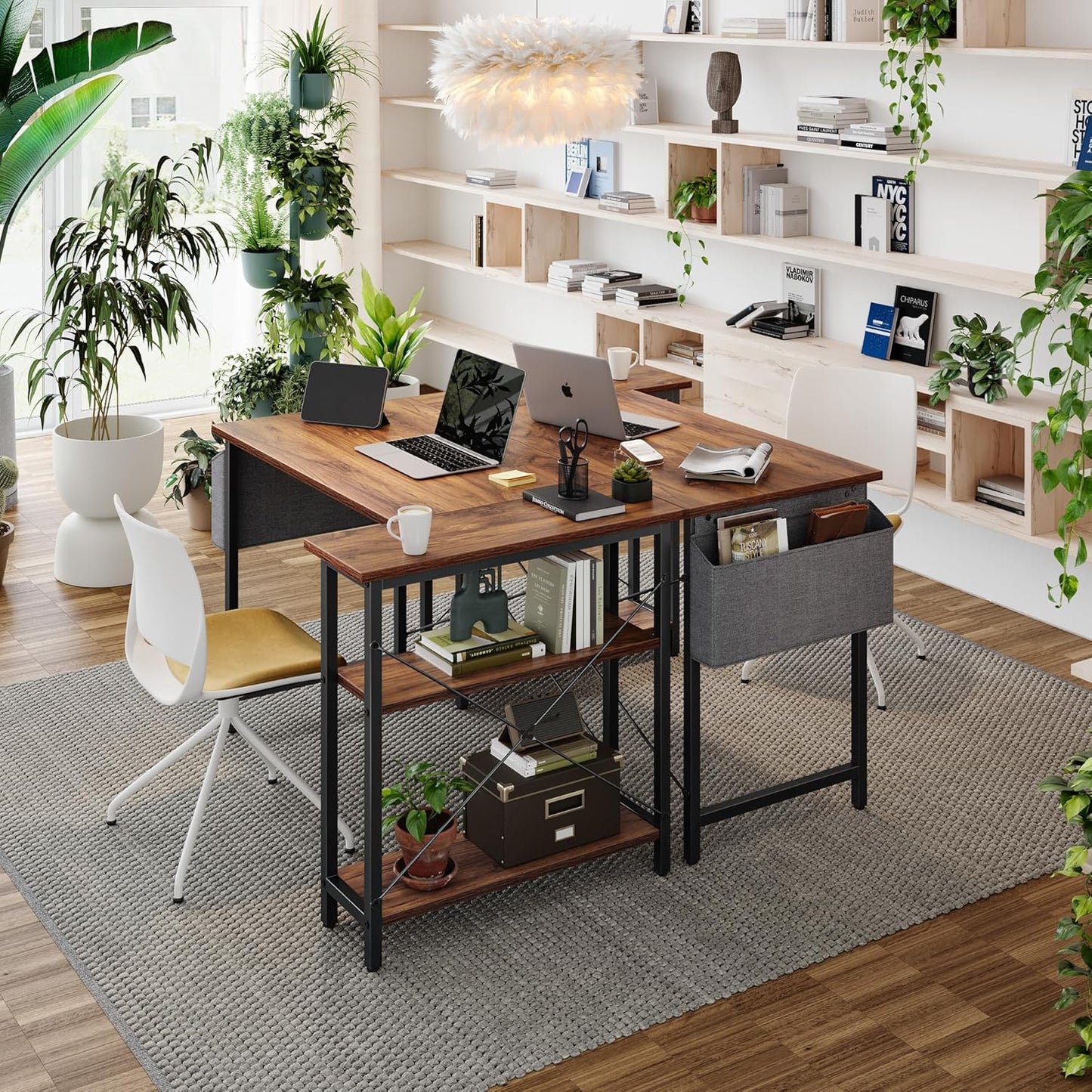 Inhabit 140cm L-Shape Desk With 2 Tier Shelves