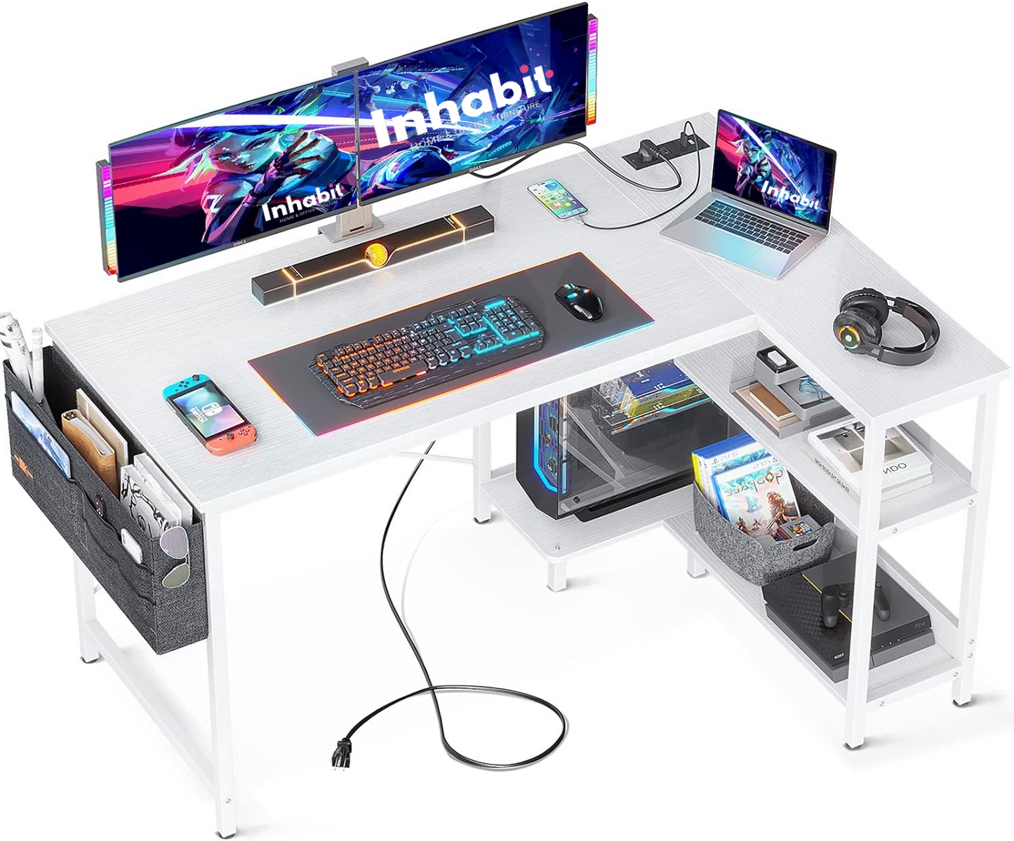 Inhabit Spider 120cm L-Shaped Desk With Built In Power Outlet