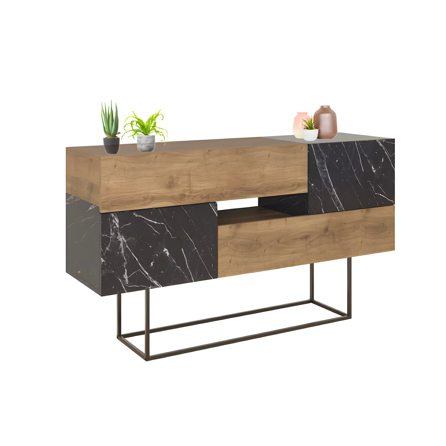 Inhabit Entryway Black Wood Marble Effect X Walnut Brown