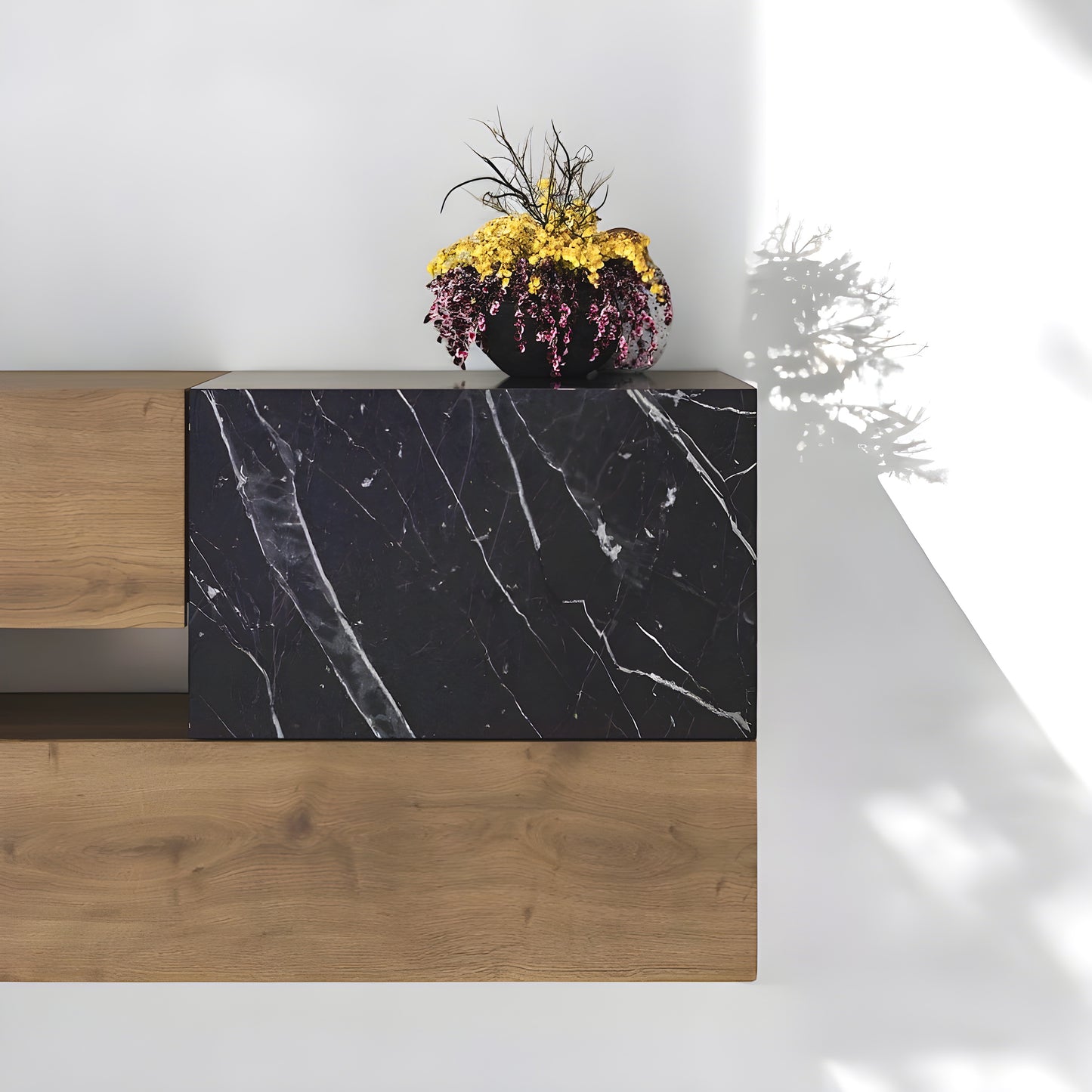 Inhabit Entryway Black Wood Marble Effect X Walnut Brown