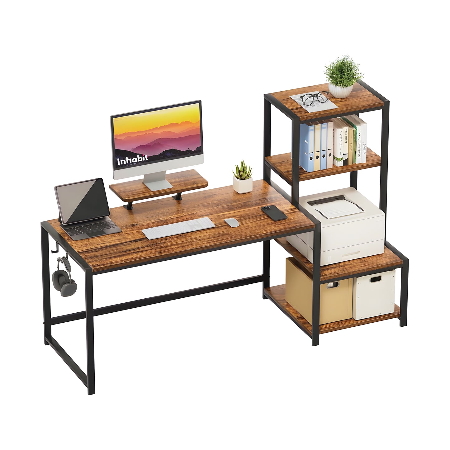 Inhabit Work Station With Tower Shelves Extension