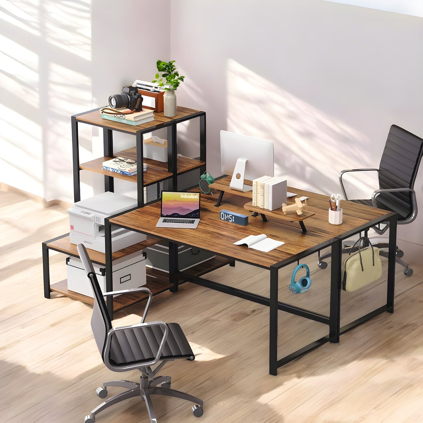 Inhabit Work Station With Tower Shelves Extension