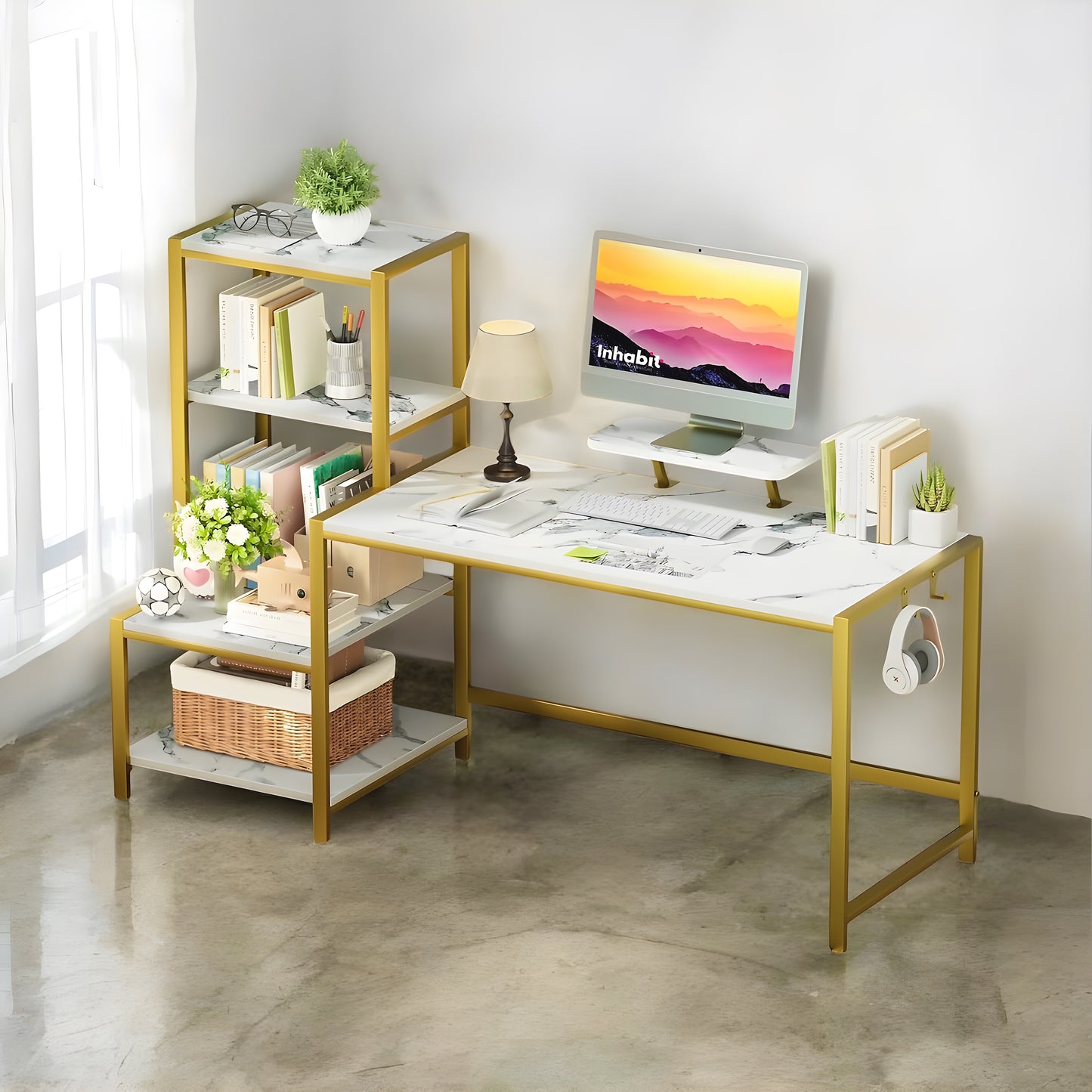 Inhabit Work Station With Tower Shelves Extension