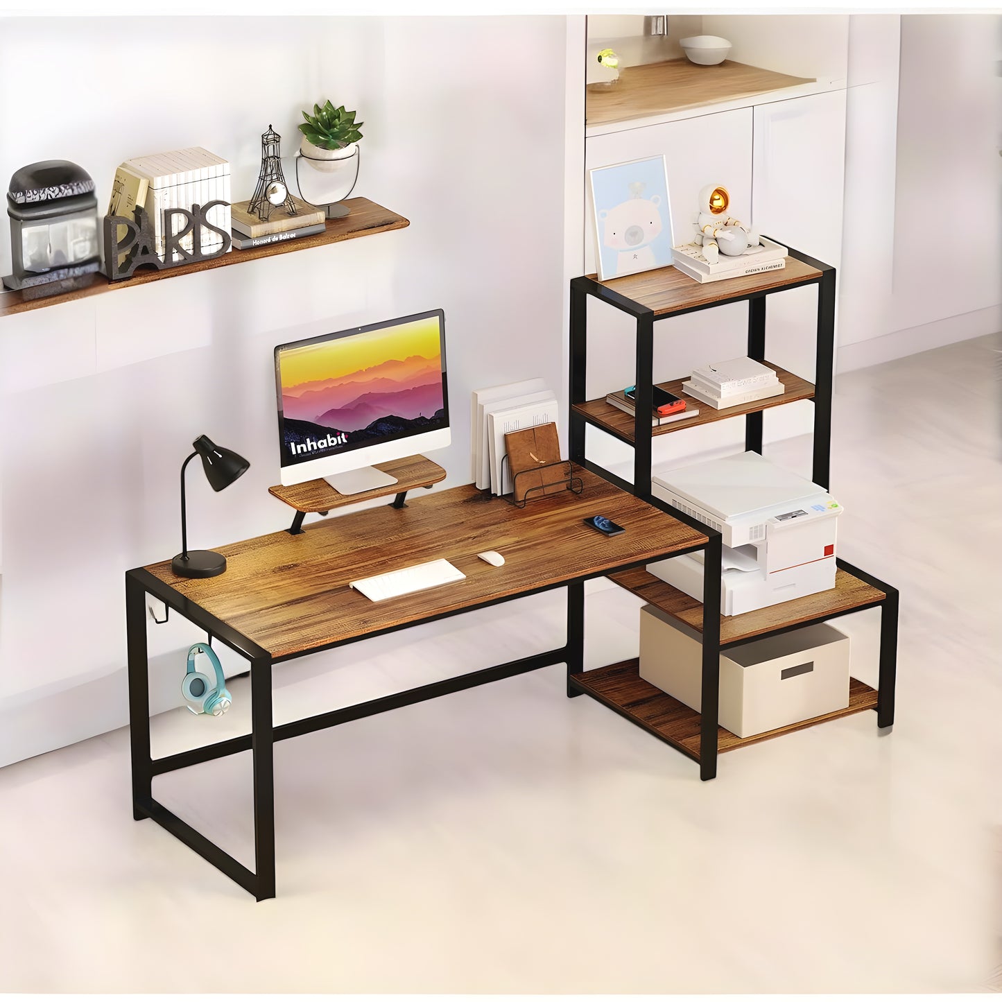 Inhabit Work Station With Tower Shelves Extension