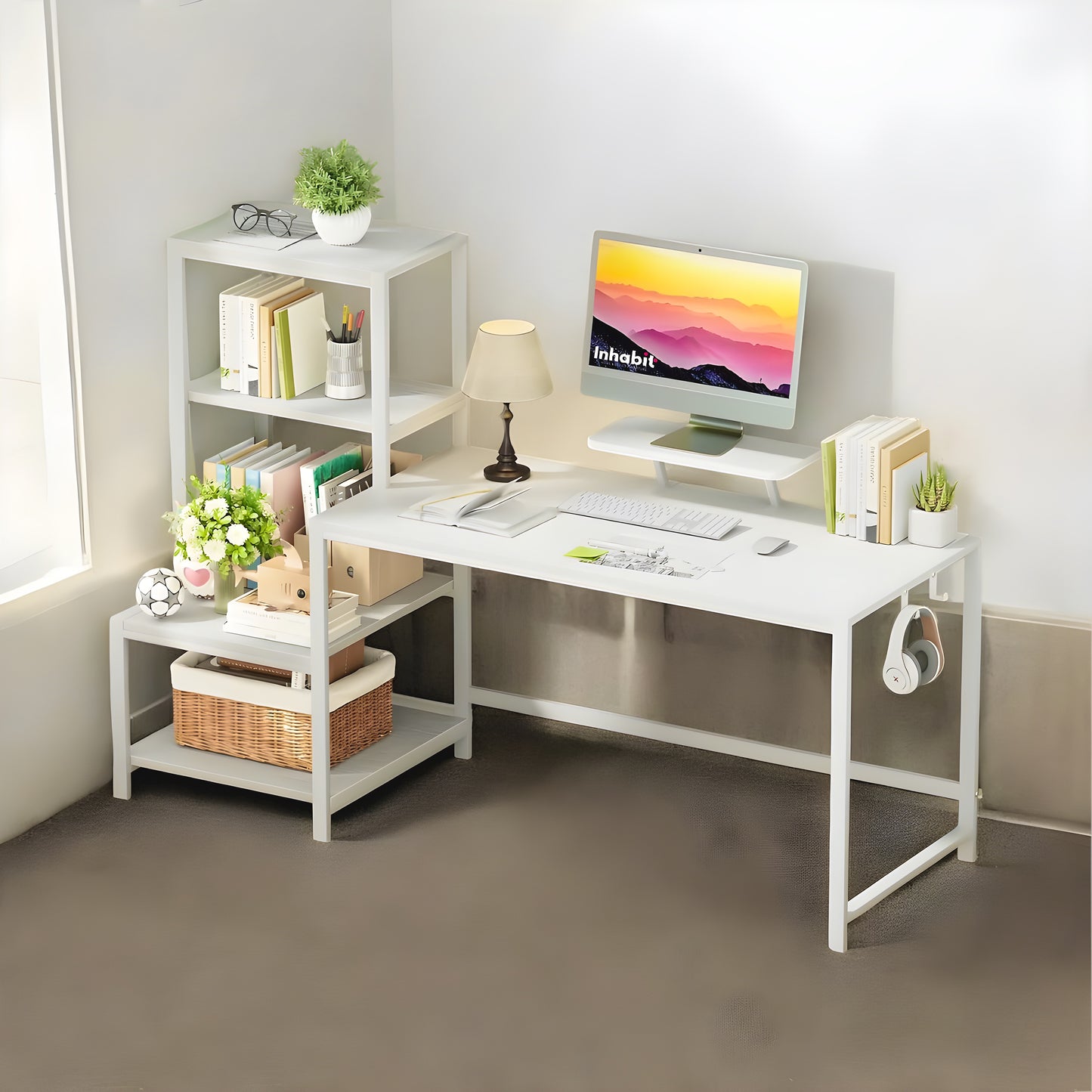 Inhabit Work Station With Tower Shelves Extension