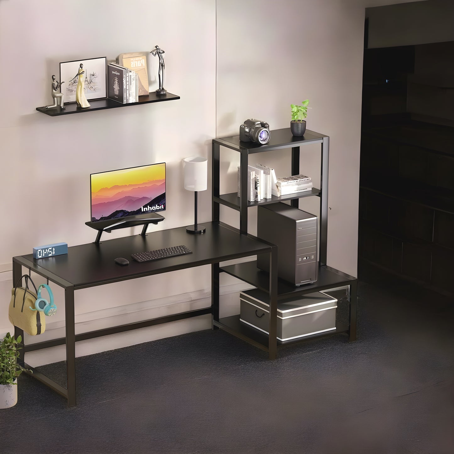 Inhabit Work Station With Tower Shelves Extension