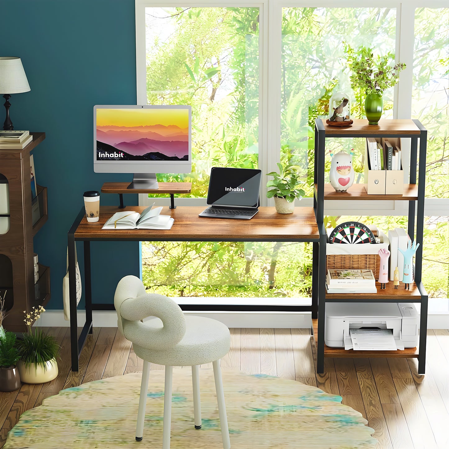 Inhabit Work Station With Tower Shelves Extension