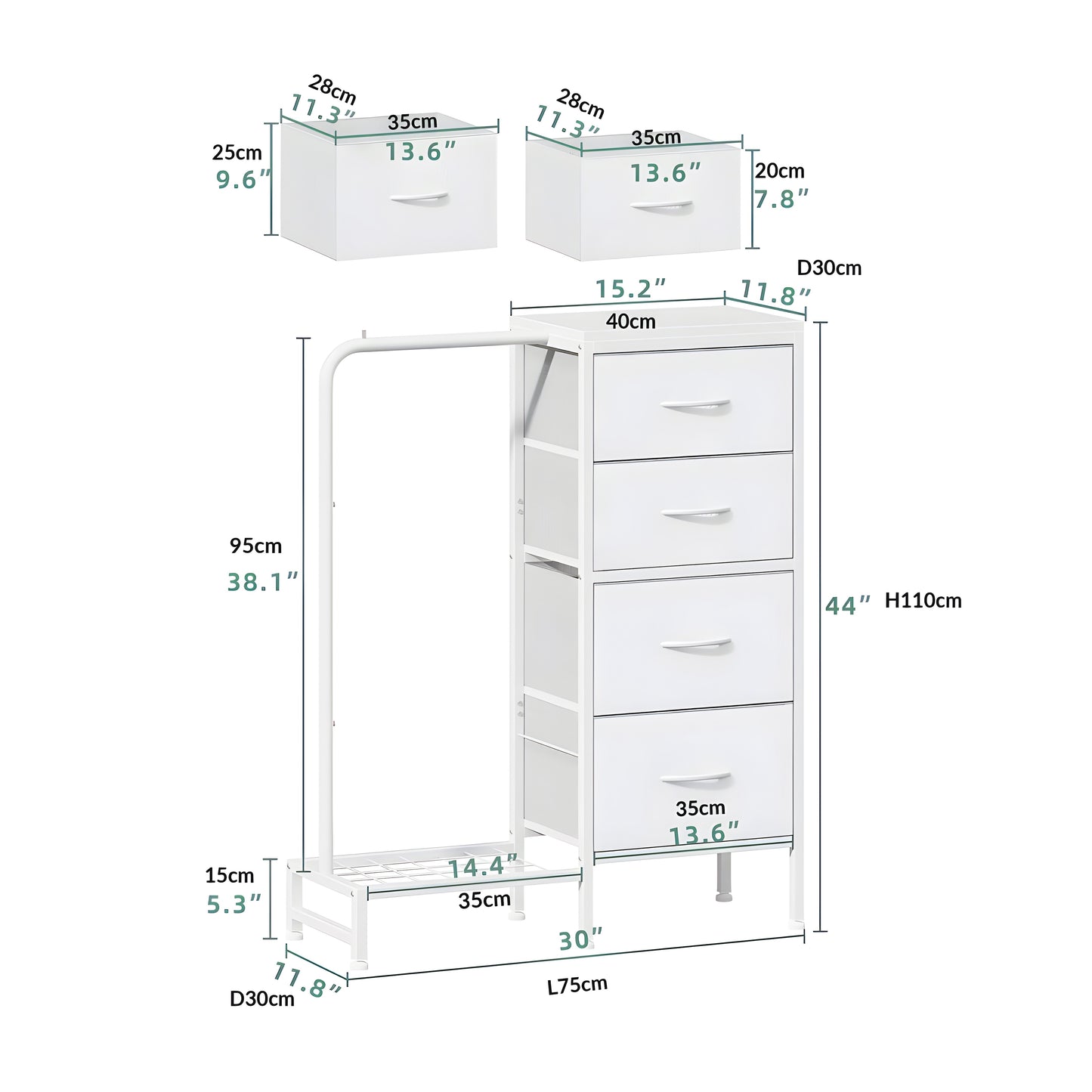 Inhabit Closet Hanger With Drawers Extension