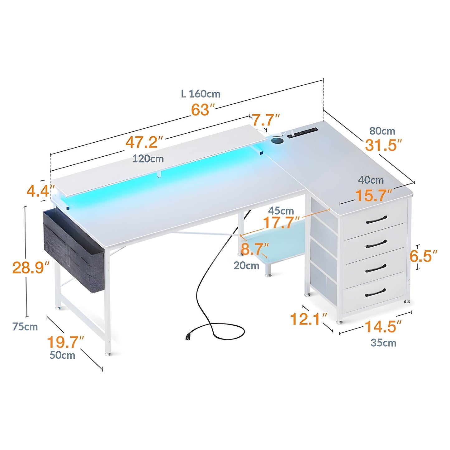 مكتب Inhabit Spider Plus على شكل حرف L مقاس 160 سم مع أدراج ورفوف