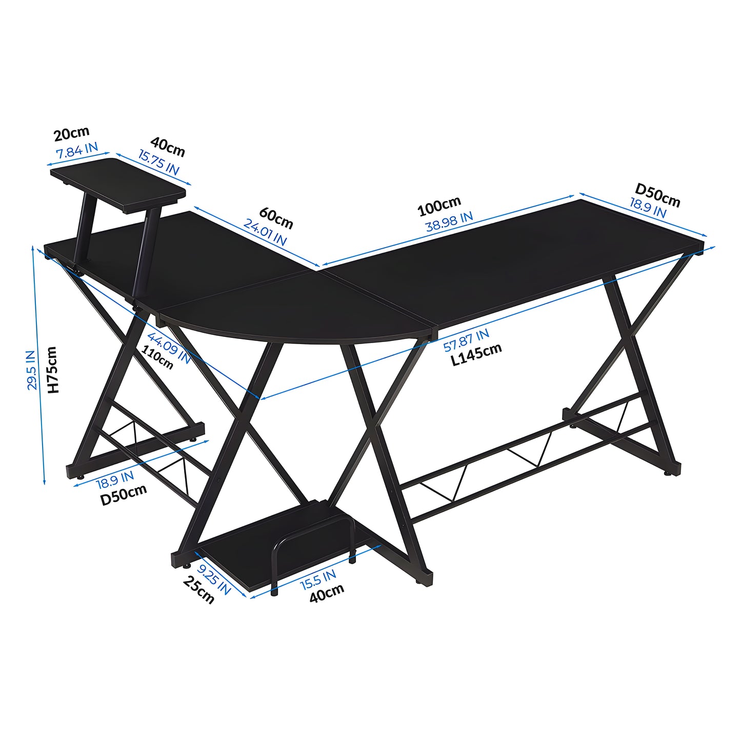 Inhabit Cross 145cm L-Shaped Desk With Monitor Stand