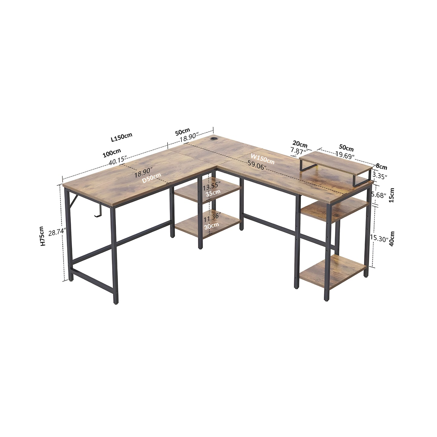 Inhabit Collaba L-Shape / Straight 150cm Desk With Monitor Stand