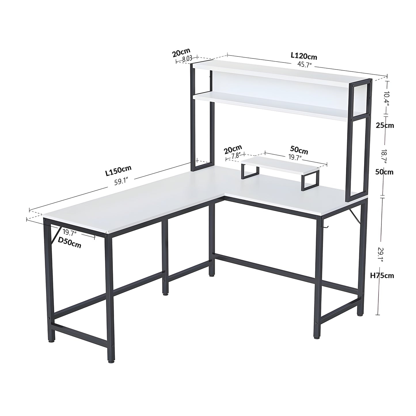 مكتب على شكل حرف L من Inhabit مقاس 150 سم مع خزانة بثلاثة ألوان