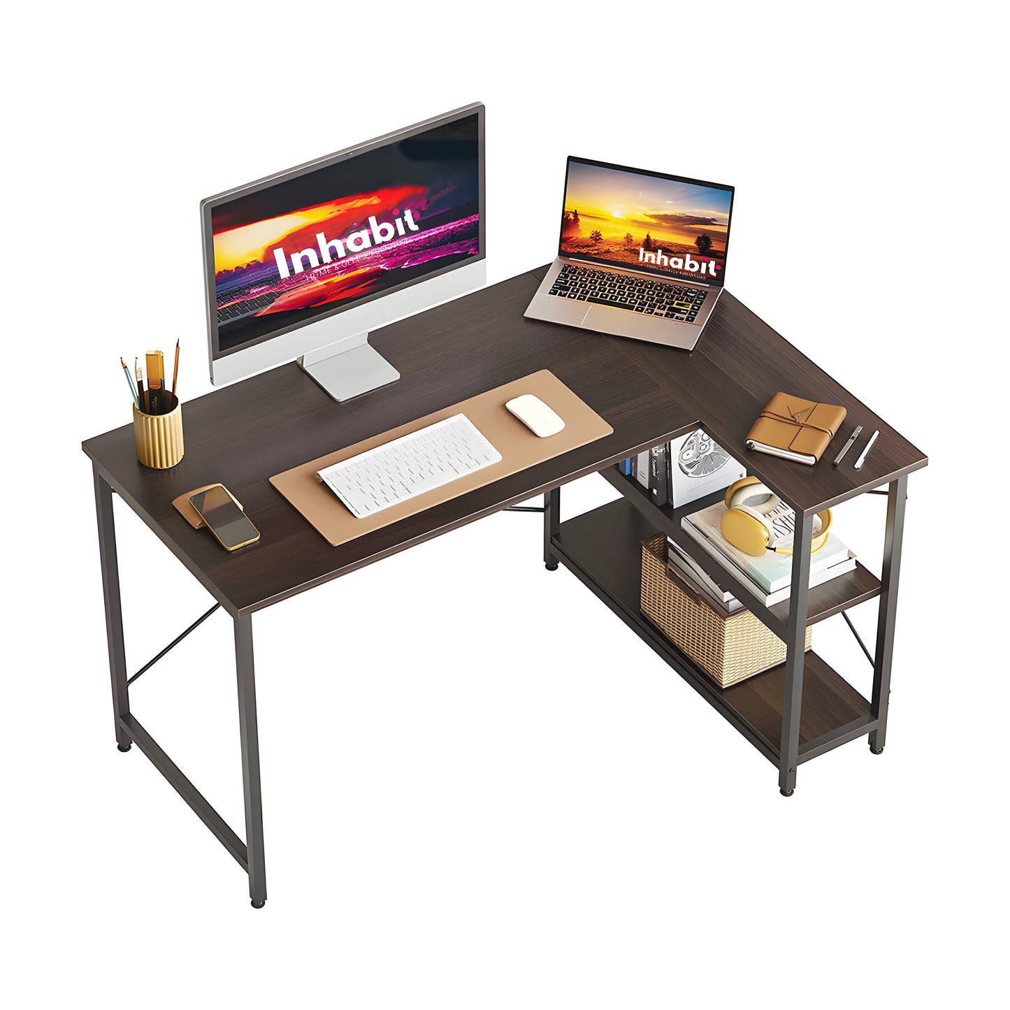 Inhabit Mini 120cm L-Shaped Desk In Dark Brown