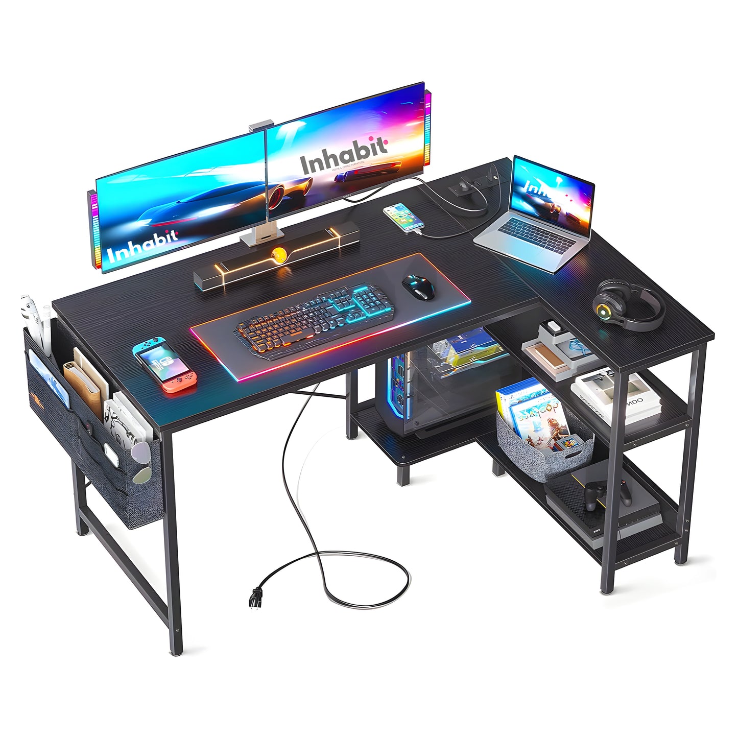 Inhabit Spider 120cm L-Shaped Desk With Built In Power Outlet