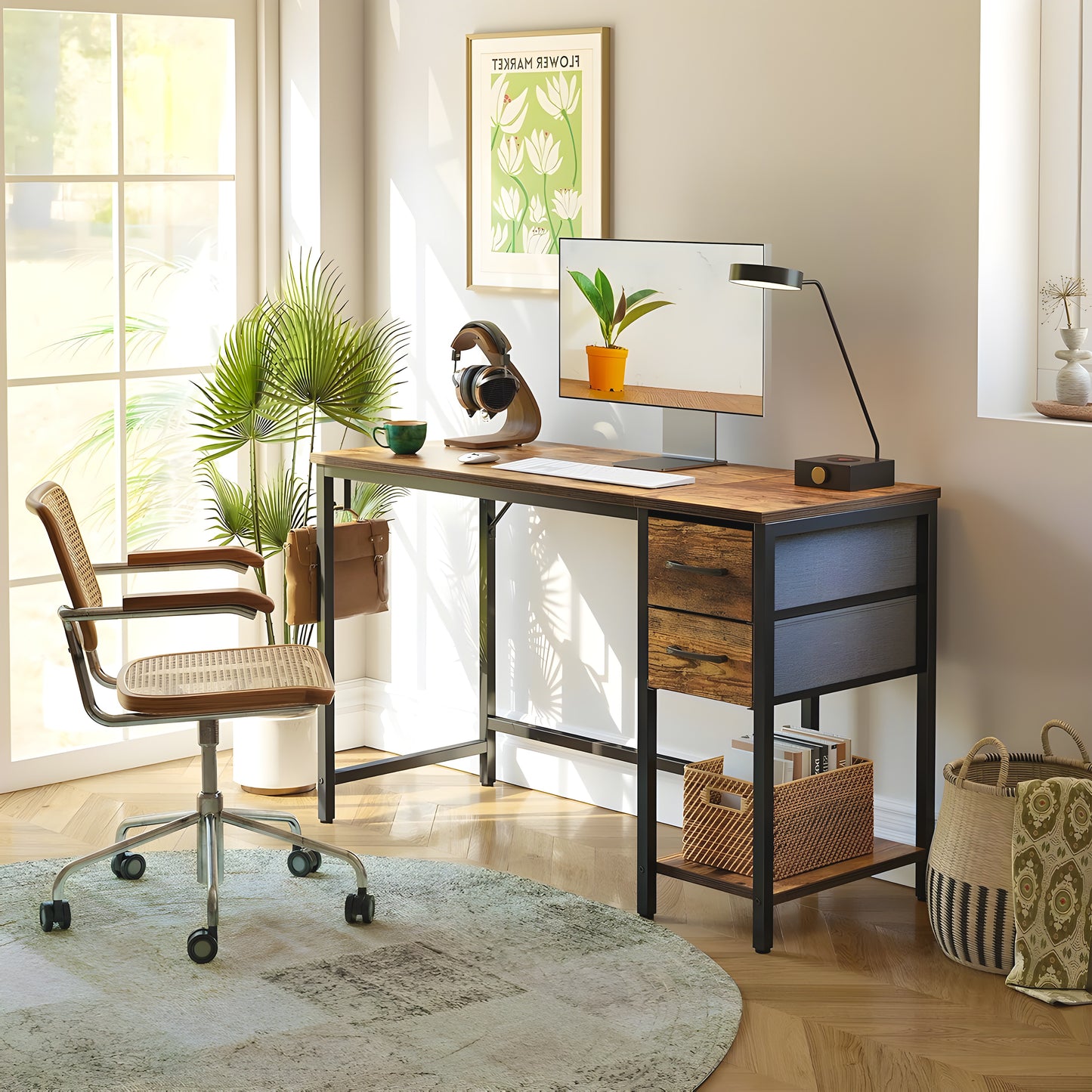 Inhabit 2 Drawers Desk With Bottom Shelf
