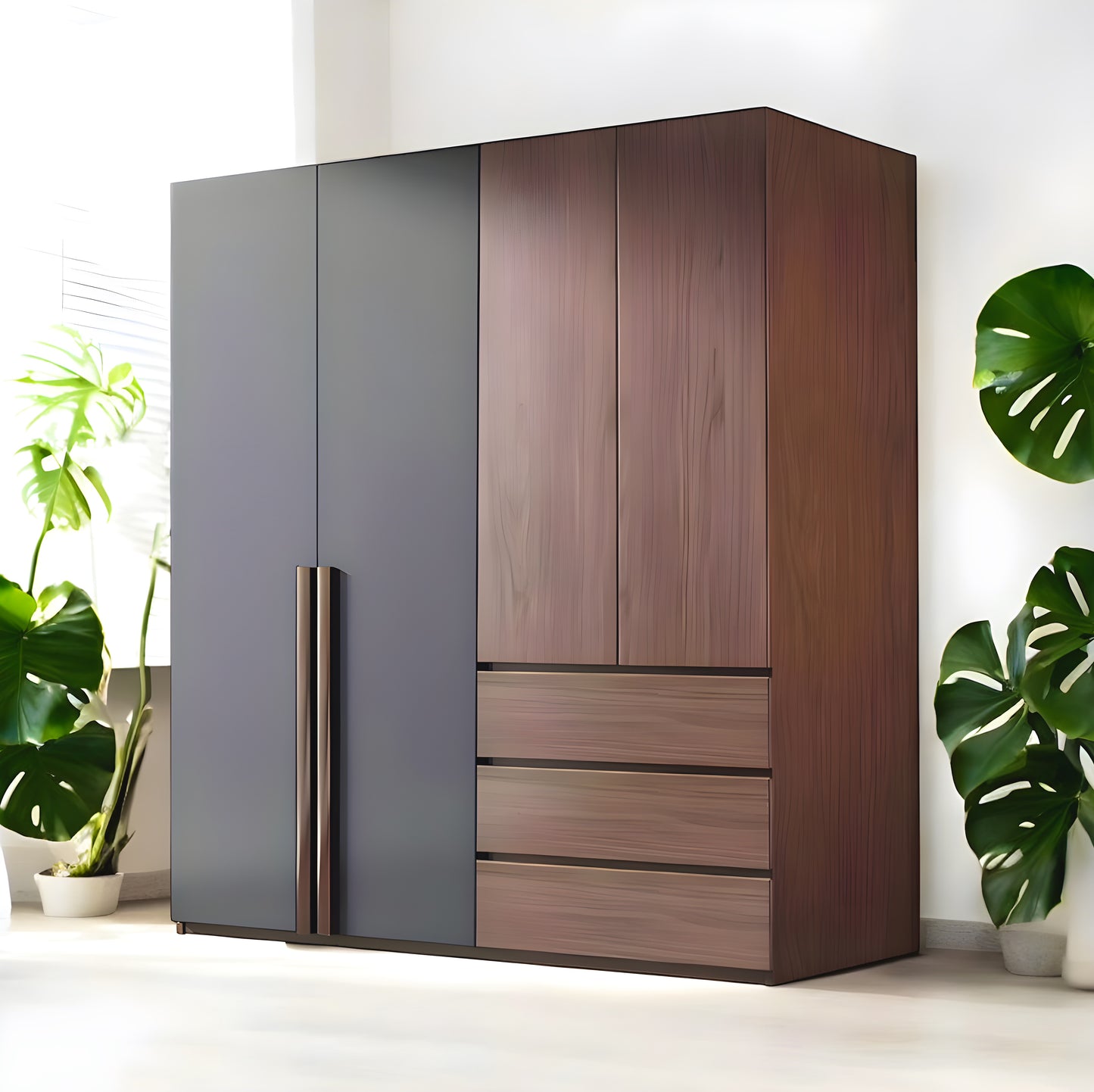 Inhabit Charcoal x Walnut Wardrobe Natural Solid Wood Customizable