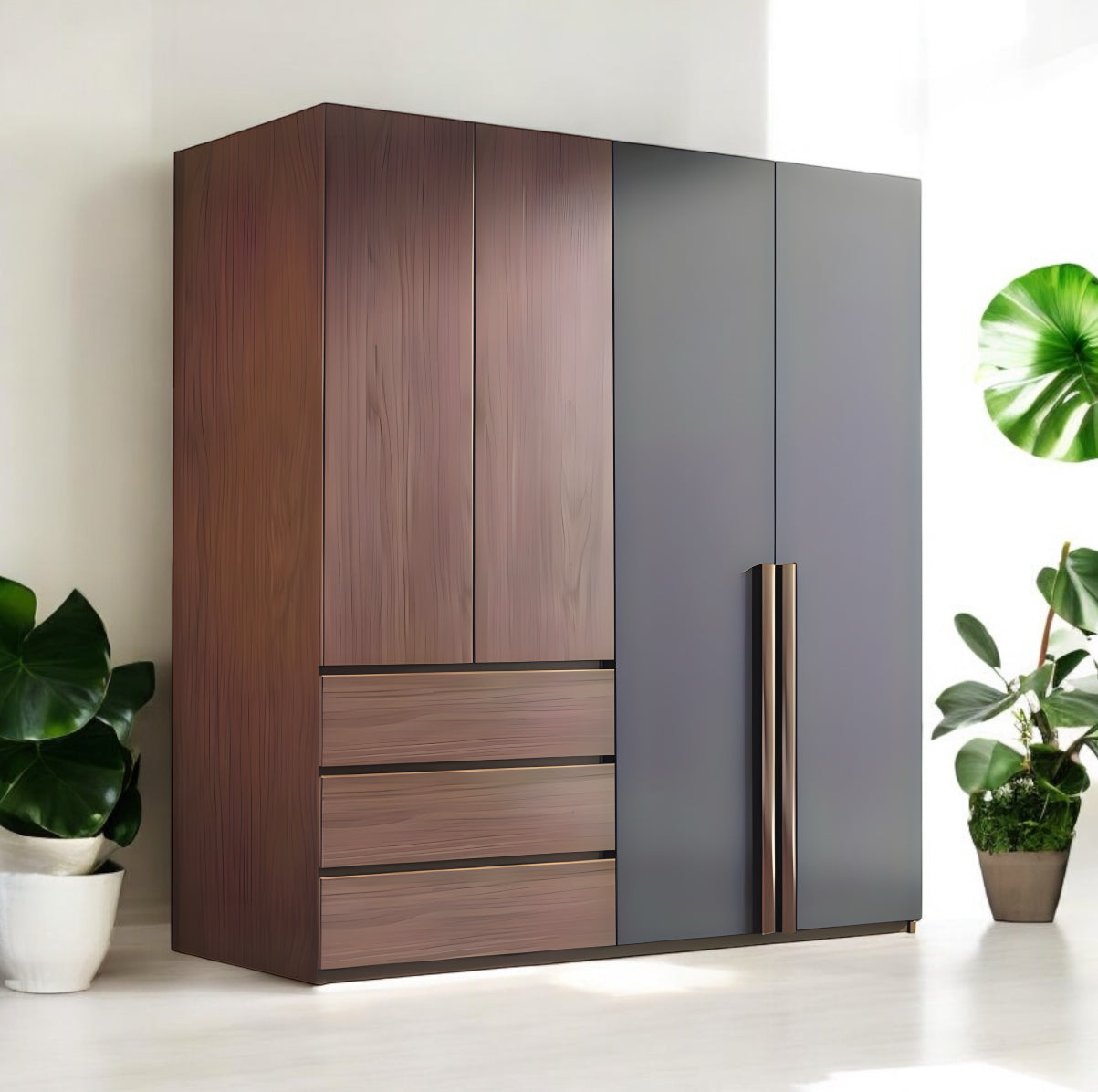 Inhabit Charcoal x Walnut Wardrobe Natural Solid Wood Customizable