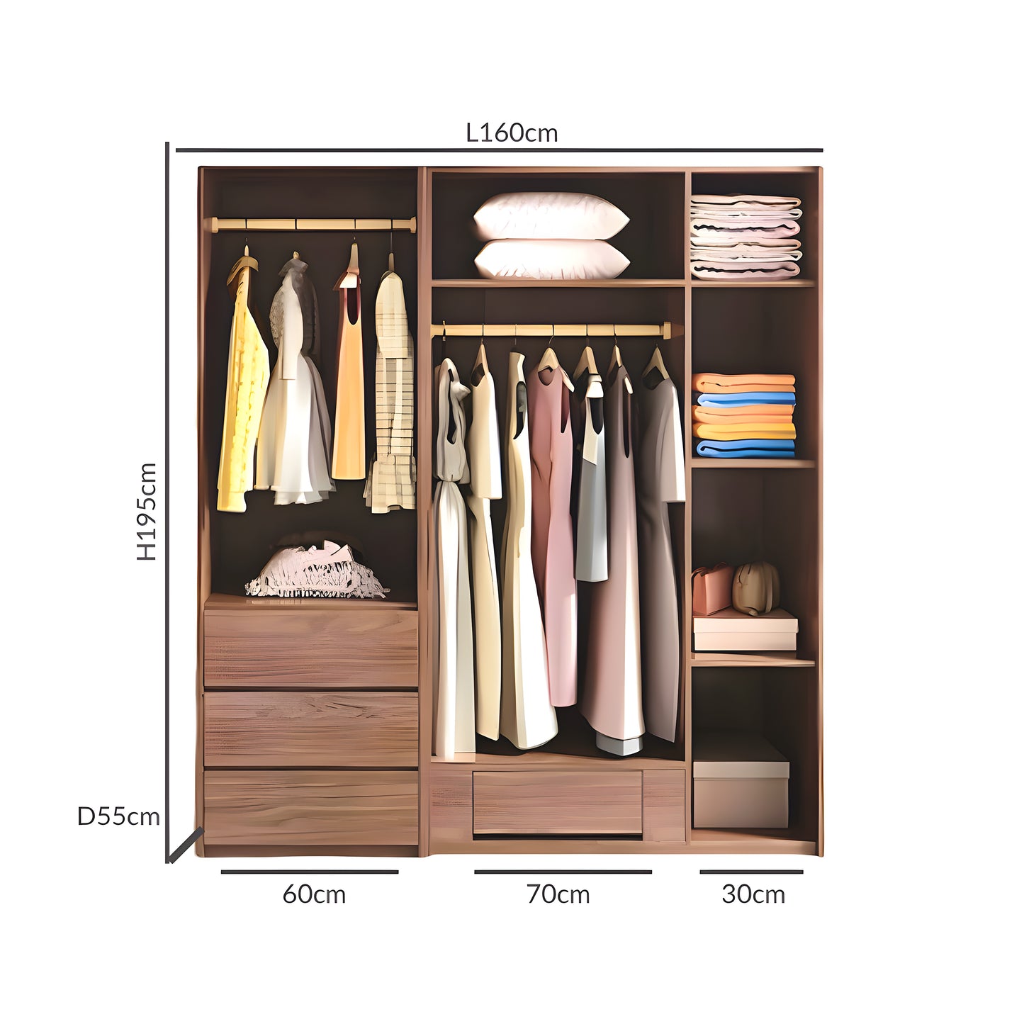 Inhabit Charcoal x Walnut Wardrobe Natural Solid Wood Customizable