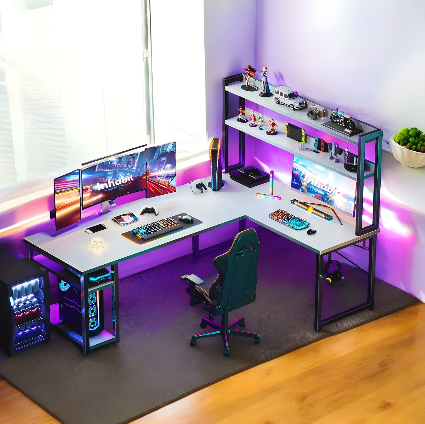 Inhabit Hutch L-Shaped Desk With Built In LED