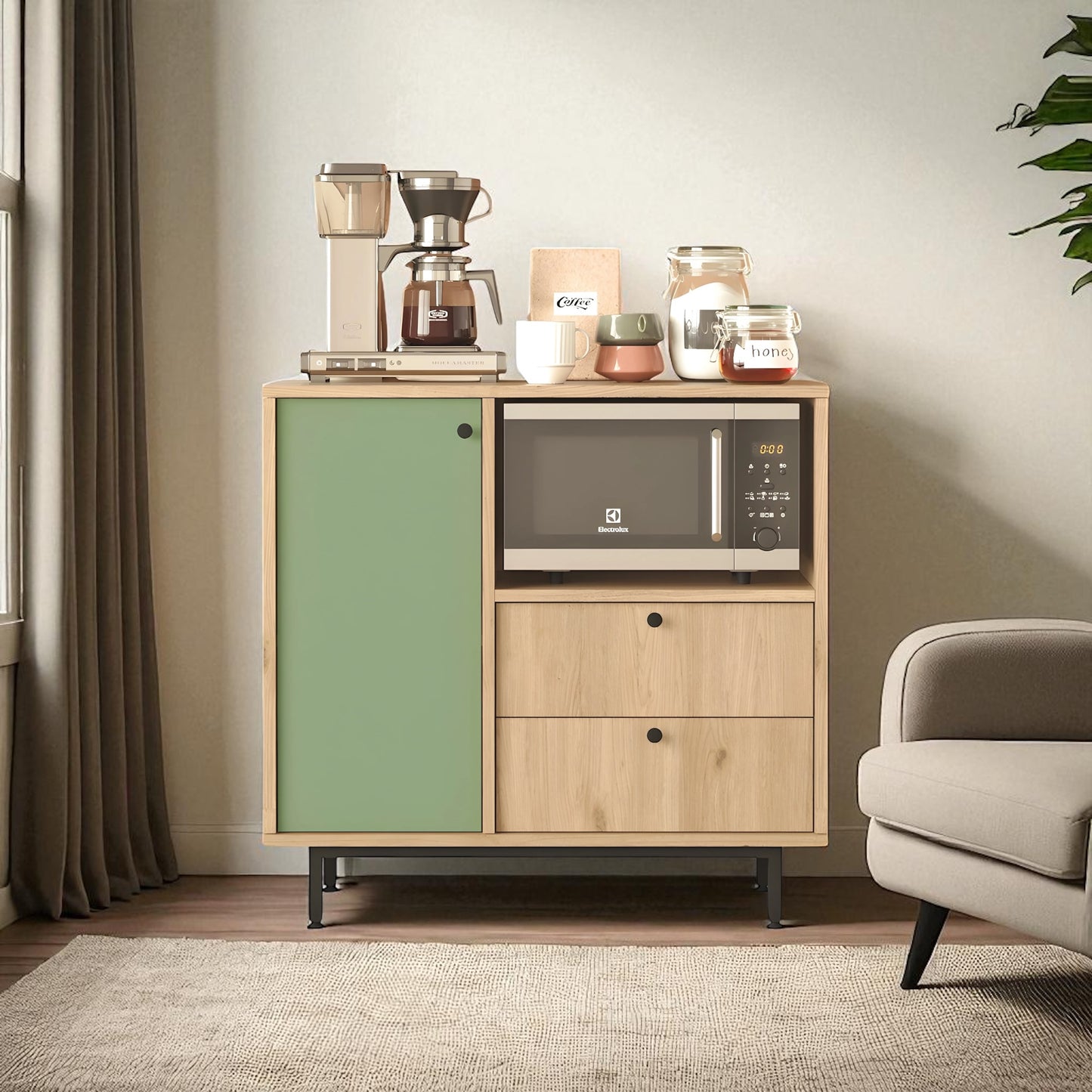 خزانة تخزين من مجموعة Inhabit Olive Green Vintage Coffee Corner