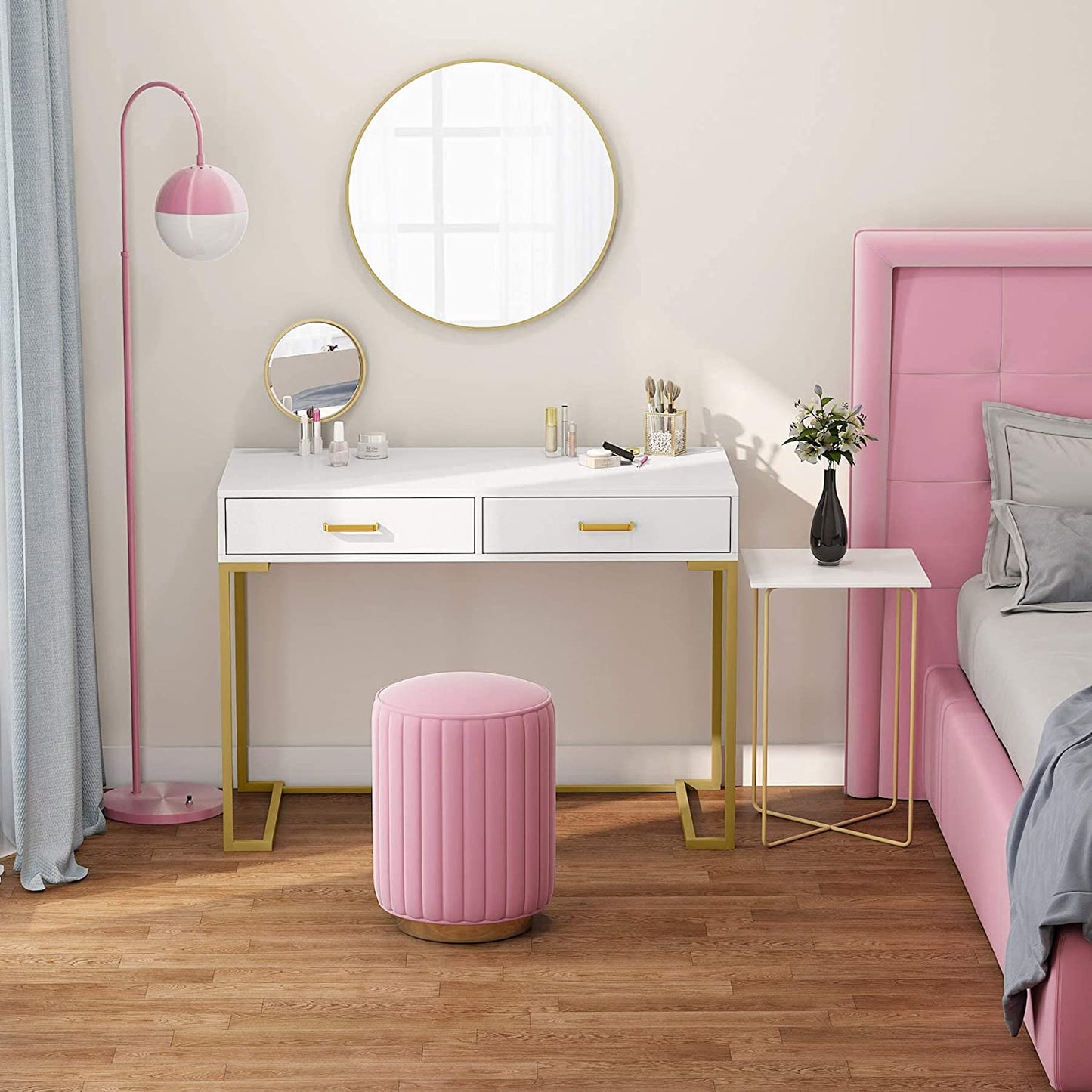 Inhabit Ultra Gold X White Multipurpose 100cm Desk / Dresser In Wood & Metal