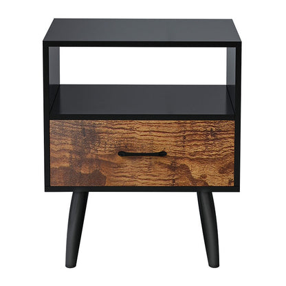 Inhabit Black X Rustic Brown Wood Nightstand With Drawer & Shelf