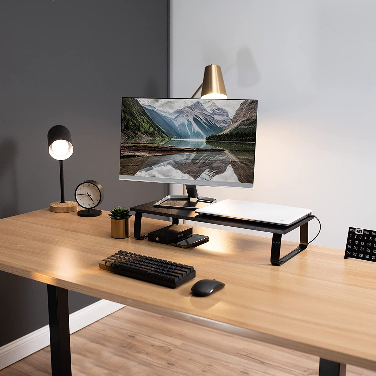 Inhabit Monitor Stand Riser In Wood & Metal