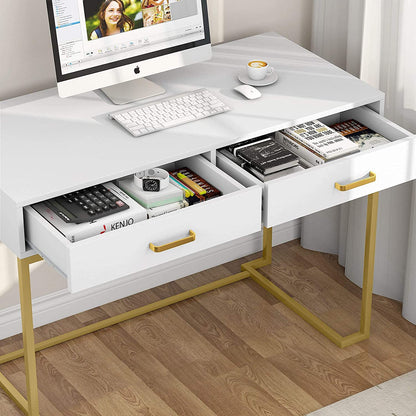 Inhabit Ultra Gold X White Multipurpose 100cm Desk / Dresser In Wood & Metal