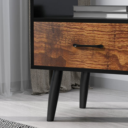 Inhabit Black X Rustic Brown Wood Nightstand With Drawer & Shelf