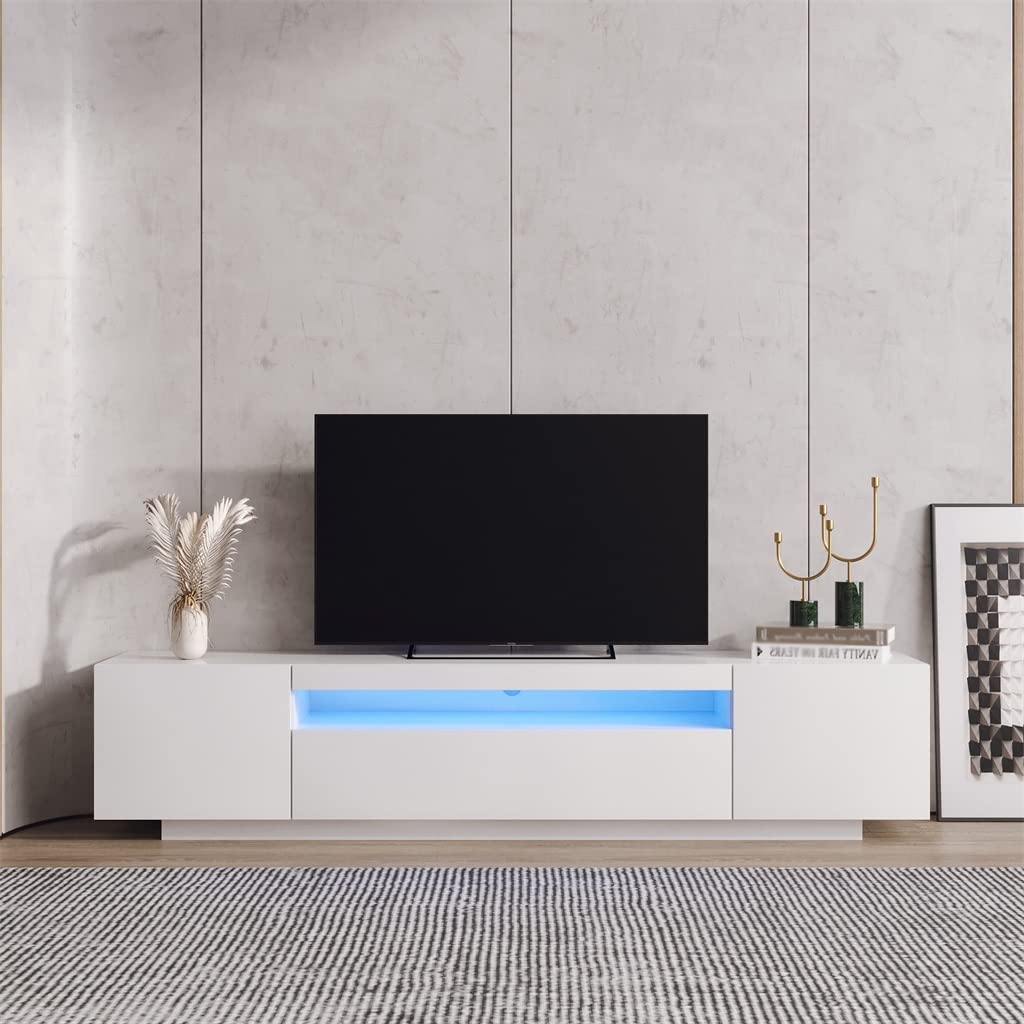Inhabit All White TV Cabinet With Built In LED Lighting
