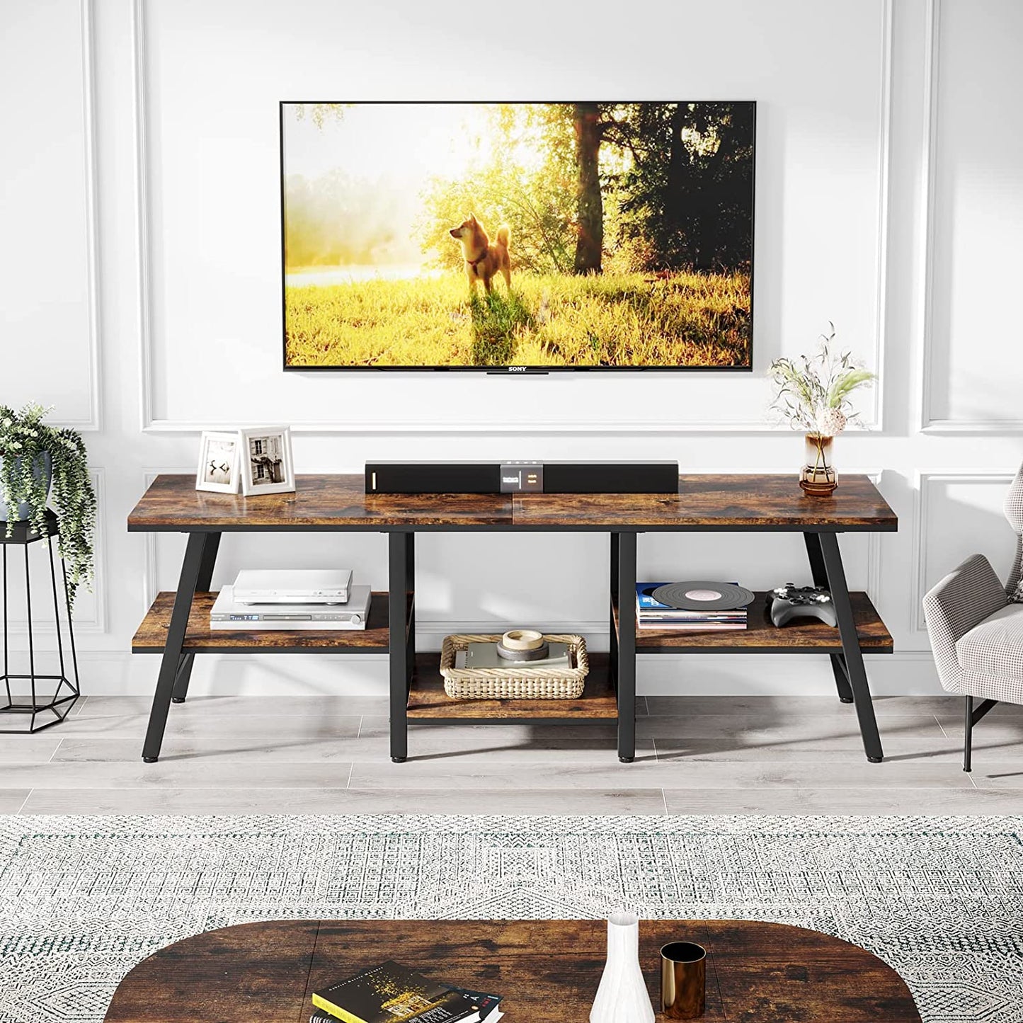 Inhabit 3 Tiet TV Media Console In Metal & Wood