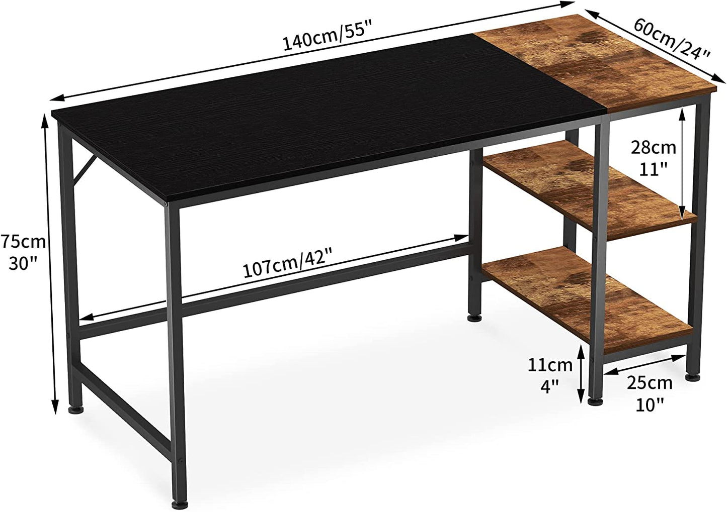 مكتب كبير من طبقتين من Inhabit Black X Rustic Brown مقاس 140 سم