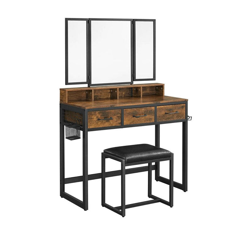 Inhabit Vintage Makeup Vanity Metal X Solid Wood With 3 Drawers