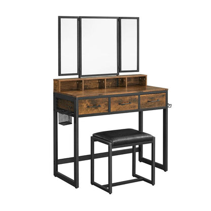 Inhabit Vintage Makeup Vanity Metal X Solid Wood With 3 Drawers